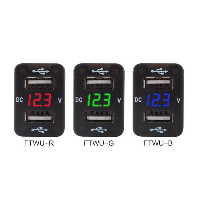 Toyota Car Charger With Dual USB Ports For In Vehicle Use compact dual-USB 5V 4.2A charger with digital voltmeter in three LED colors
