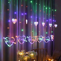 Luces decorativas LED en forma de corazón, luces de cortina, luces de cadena para vestidos festivos, enchufe de la UE