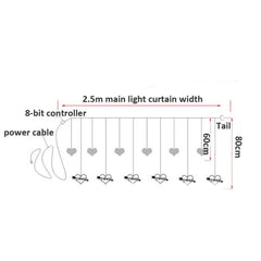 Luces decorativas LED en forma de corazón, luces de cortina, luces de cadena para vestidos festivos, enchufe de la UE