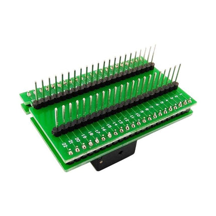 QFN44-0.5 Test Socket for Programming and Testing Integrated Circuits compact green PCB adapter with dual pin headers for IC development and repeated testing