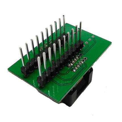 Gold-Plated Dual Contact Adapter Socket for IC Testing on green PCB with dual-row pins for secure IC test connections