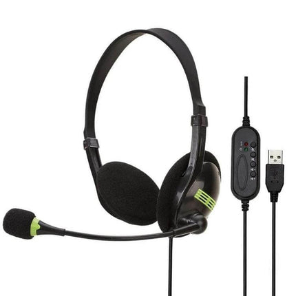 USB Headset With Microphone For Gaming And Meetings wired single-cable design with adjustable boom mic and USB plug