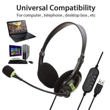 USB Headset With Microphone For Gaming And Meetings wired USB headset with adjustable mic, mute and volume controls
