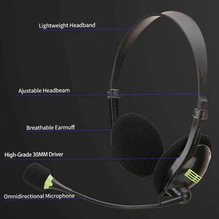 USB Headset With Microphone For Gaming And Meetings lightweight wired headset with adjustable mic and breathable earmuff, single-cable design