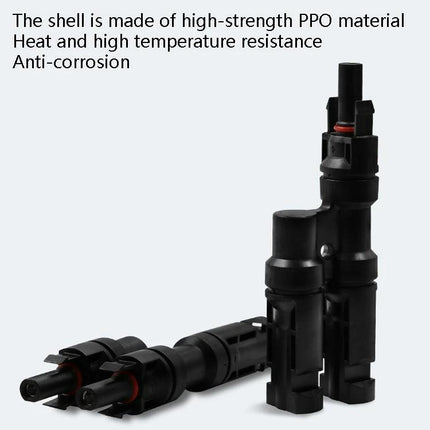MC4 Branch Connectors for Solar Panel Branching Systems - waterproof IP67 sealed black PPO material connector pair