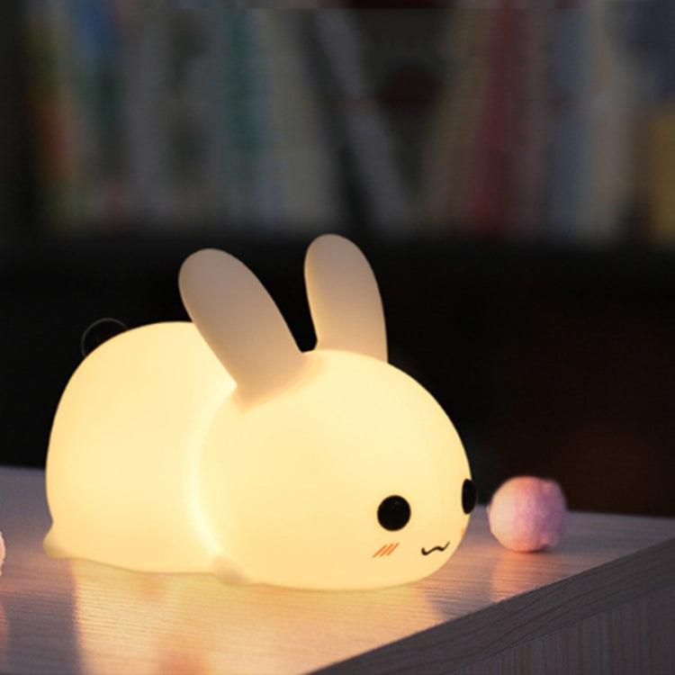 Charming Silicone Rabbit LED Night Light with USB Recharge and Dual-Tone Glow