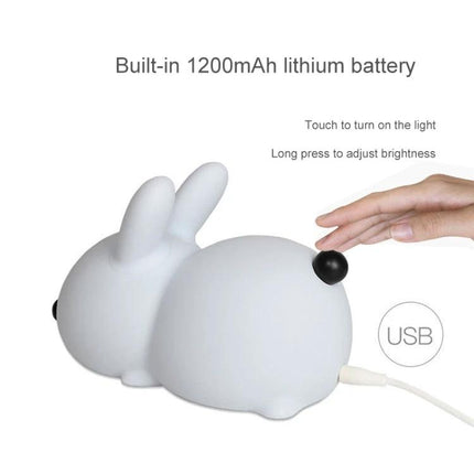 Soft Rabbit Night Light for Children's Bedtime Routines gentle silicone rabbit lamp with touch control, USB charging and 1200mAh battery