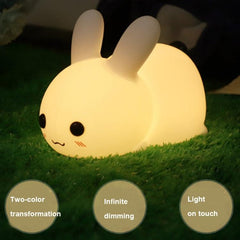 Charming Silicone Rabbit LED Night Light with USB Recharge and Dual-Tone Glow