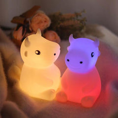 Colorful Dimming Silicone Calf Cow Night Light - LED Bedside Lamp with USB Charging