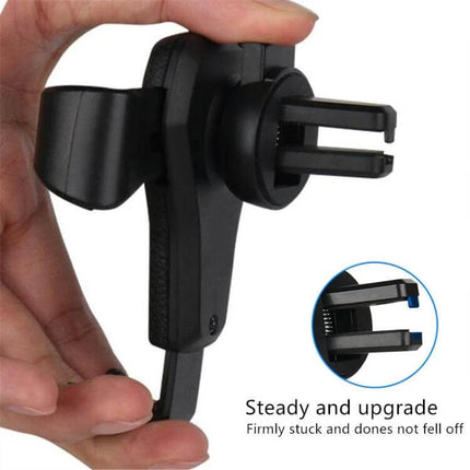 EMIUP Car Air Vent Gravity Phone Holder For Easy In Car Use - black ABS gravity vent mount shown held and clipped to car vent