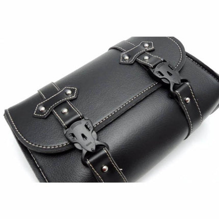 KEMiMOTO PU Leather Saddle Bags For Harley Sportster compact black PU leather saddle bag with buckles and white stitching