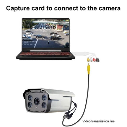 Portable USB Video Capture Adapter for Converting VHS to Digital - laptop showing video feed connected via composite RCA and S-Video capture cable