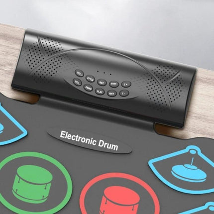 Electronic drum kit for beginner home music practice sessions - compact foldable electronic drum pad with built-in speakers and color-coded pads