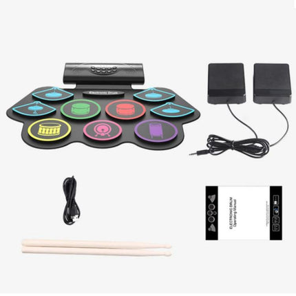 Electronic drum kit for beginner home music practice sessions compact foldable pads with sticks and adapters for quiet apartment practice