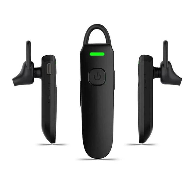 Mini Ear Hook Wireless Bluetooth Walkie Talkie for Outdoor Use - compact black hands-free earpiece with power button and LED indicator