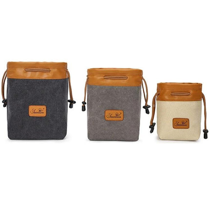 S.C.COTTON Waterproof Liner Bag for Digital Camera Protection - three waterproof canvas and PU leather camera liner bags with fleece lining and drawstring closures