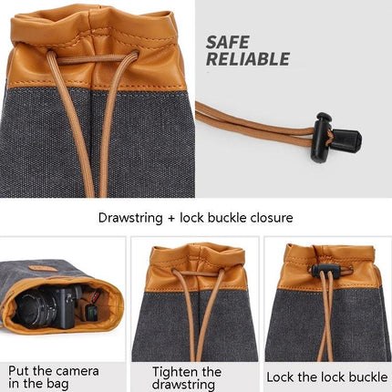 S.C.COTTON Waterproof Liner Bag for Digital Camera Protection drawstring closure canvas PU leather fleece-lined camera pouch