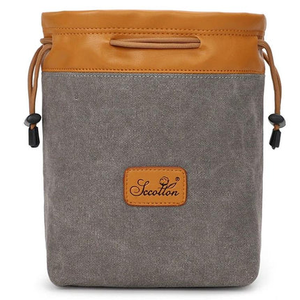 S.C.COTTON Waterproof Liner Bag for Digital Camera Protection gray canvas and PU leather drawstring camera liner with fleece lining