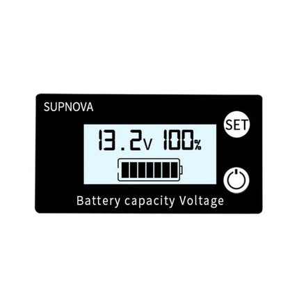 SUPNOVA Battery Capacity and Voltage Monitor for Vehicles compact display showing 13.2V and 100% battery level