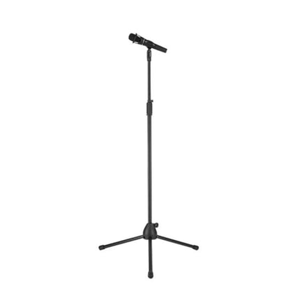 Microphone Stand for Stage and School Performances - adjustable carbon steel tripod stand with clip for stage or classroom use