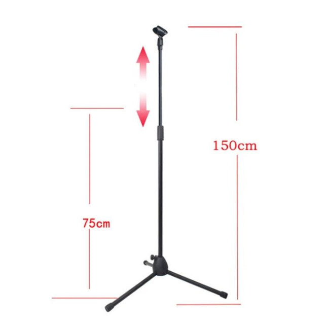 Microphone Stand for Stage and School Performances - adjustable carbon steel stand 75–150cm height for classroom and stage use