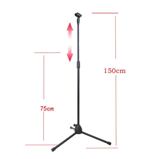 Microphone Stand for Stage and School Performances - adjustable carbon steel stand 75–150cm height for classroom and stage use