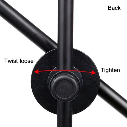 Microphone Stand for Stage and School Performances adjustable carbon steel tightening knob close-up showing twist loose and tighten directions