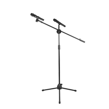 Microphone Stand for Stage and School Performances - adjustable carbon steel stand with boom arm and tripod base