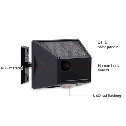 Wireless Solar Motion Sensor Alarm with Sound and Light solar-powered ABS outdoor unit with ETFE panel, human body sensor and LED red flashing deterrent