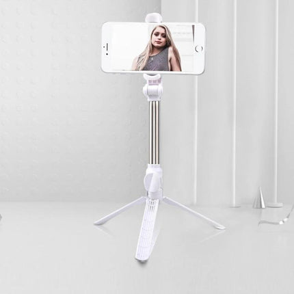 Tripod Selfie Stick for Everyday Photos and Group Shots – compact white tripod selfie stick holding phone for hands-free group photos and videos