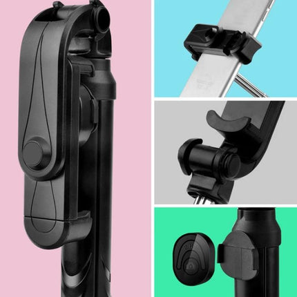 Tripod Selfie Stick for Everyday Photos and Group Shots compact foldable black selfie stick tripod with phone holder and Bluetooth remote