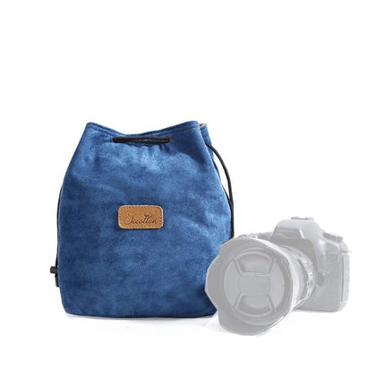 S.C. Cotton Protective SLR Lens Camera Bag with Liner Options blue suede drawstring lens pouch for travel and storage