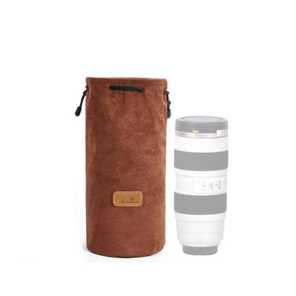 S.C. Cotton Protective SLR Lens Camera Bag with Liner Options brown suede drawstring lens pouch for travel and storage