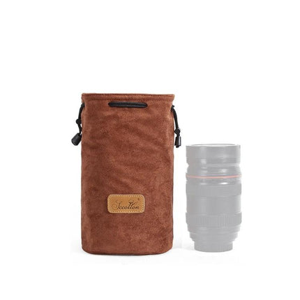 S.C. Cotton Protective SLR Lens Camera Bag with Liner Options - brown suede drawstring lens pouch for travel and storage