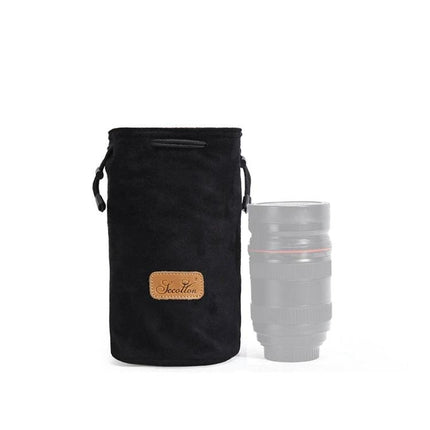S.C.COTTON Protective Camera Bag for SLR Lenses and Travel - black drawstring lens pouch protecting SLR lens during travel