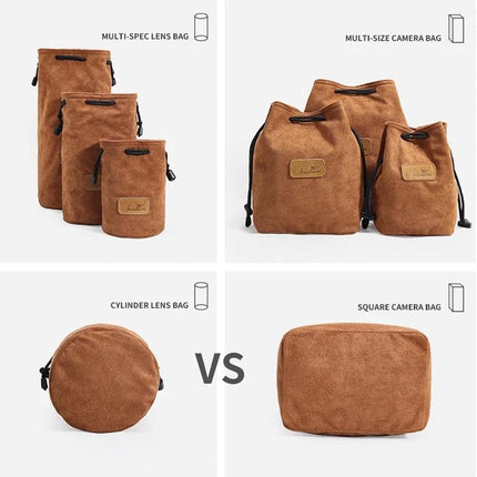 S.C.COTTON Protective Camera Bag for SLR Lenses and Travel - set of brown multi-size lens and camera pouches for travel protection