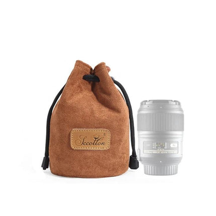 S.C.COTTON Protective Camera Bag for SLR Lenses and Travel - suede drawstring lens pouch protecting SLR lens during travel