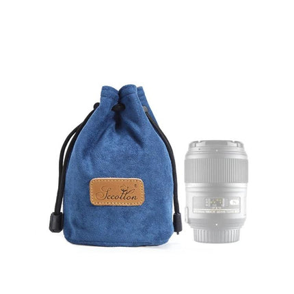 S.C.COTTON Protective Camera Bag for SLR Lenses and Travel blue suede drawstring pouch for lens protection and travel