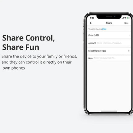 Sonoff Dual-Control WiFi Smart Switch for Home Automation Control - smartphone screen showing shared device setup in eWeLink app