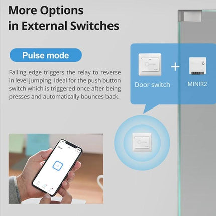 Sonoff Dual-Control WiFi Smart Switch for Home Automation Control - smartphone eWeLink app controlling door and external pulse mode switch