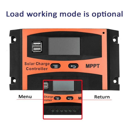 Solar Charge Controller with Automatic Voltage Detection and USB Output compact MPPT unit with display and dual USB ports