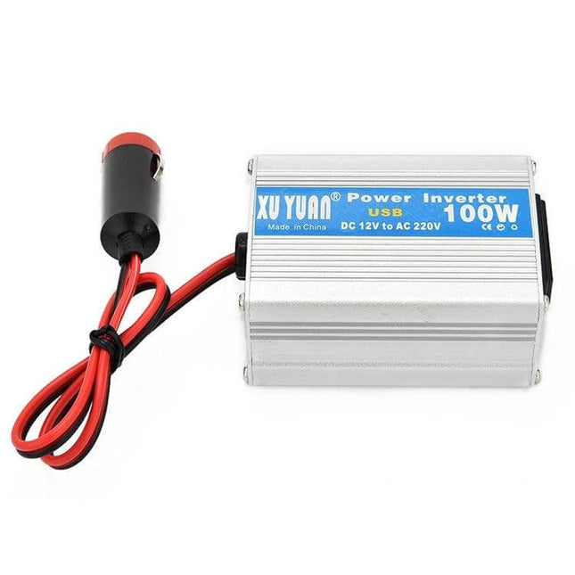 XUYUAN 100W Car Power Inverter with USB for Laptops and Devices compact silver inverter with cigarette plug and USB port for charging on the road