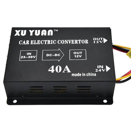 XUYAN 24V to 12V Step-Down Converter for Automotive Devices black 40A DC-DC car electric converter with wiring for trucks and buses