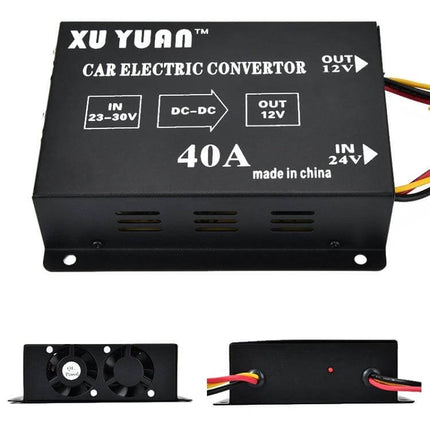 XUYAN 24V to 12V Step-Down Converter for Automotive Devices black 40A DC-DC car electric converter for trucks buses powering refrigerators cameras speakers
