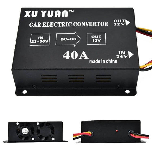 XUYAN 24V to 12V Step-Down Converter for Automotive Devices black 40A DC-DC car electric converter for trucks buses powering refrigerators cameras speakers