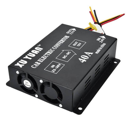 XUYAN 24V to 12V Step-Down Converter for Automotive Devices compact 40A DC-DC converter with cooling fans for car refrigerators cameras speakers