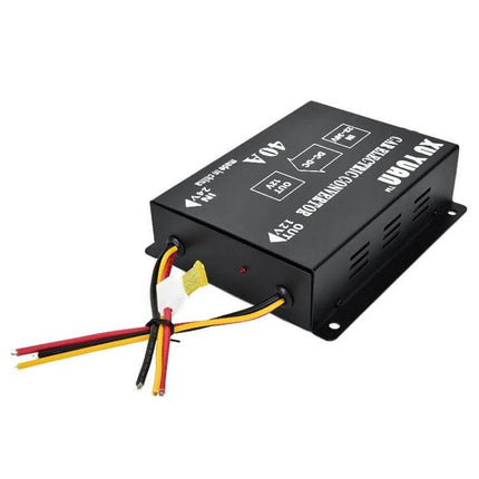 XUYAN 24V to 12V Step-Down Converter for Automotive Devices compact black unit powering 12V fridges speakers cameras in trucks and buses