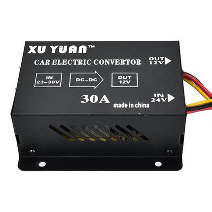 XUYUAN 24V to 12V Step-Down Converter for Automotive Devices black aluminum alloy 30A DC-DC car power supply