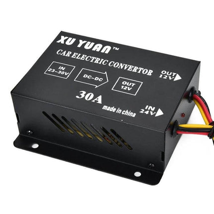 XUYUAN 24V to 12V Step-Down Converter for Automotive Devices - 30A aluminum shell DC-DC car electric converter for trucks, buses, refrigerators and cameras