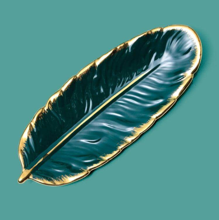 Elegant Phnom Penh Feather-Shaped Ceramic Dessert and Storage Tray - Large & Small Sizes Available